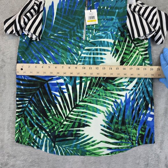 Calvin Klein Top Womens Medium Green Tropical Palm Print Cold Shoulder NWT - Picture 6 of 10